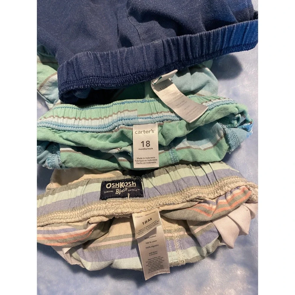 Carters OshKosh Baby Boy Shorts Lot 9 Pairs 18M Plaid Stripe Mickey Flamingo